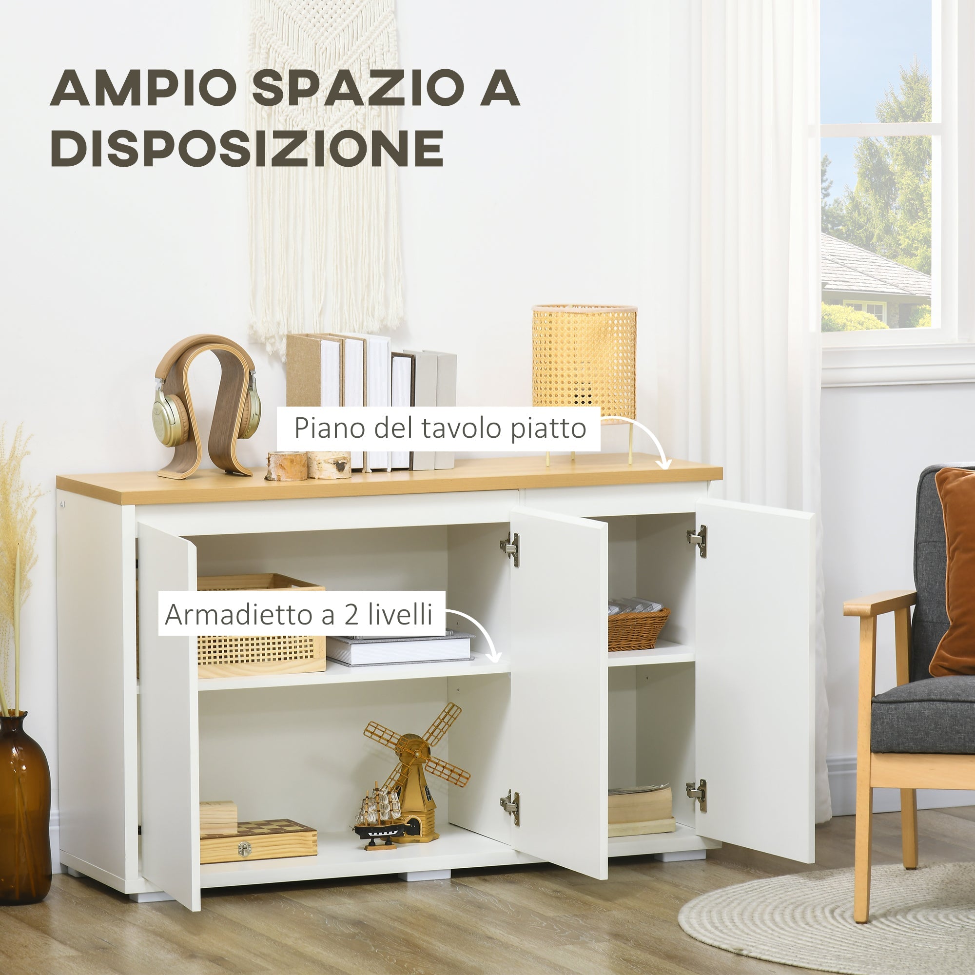 EasyComfort Mobile Multiuso multifunctionele kast 120x37x75 cm wit/naturel