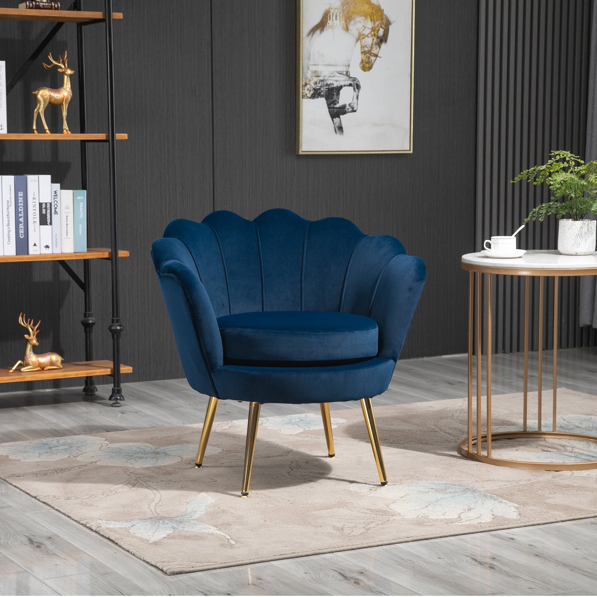 EasyComfort Vintage fauteuil velours blauw 76x67x74 cm