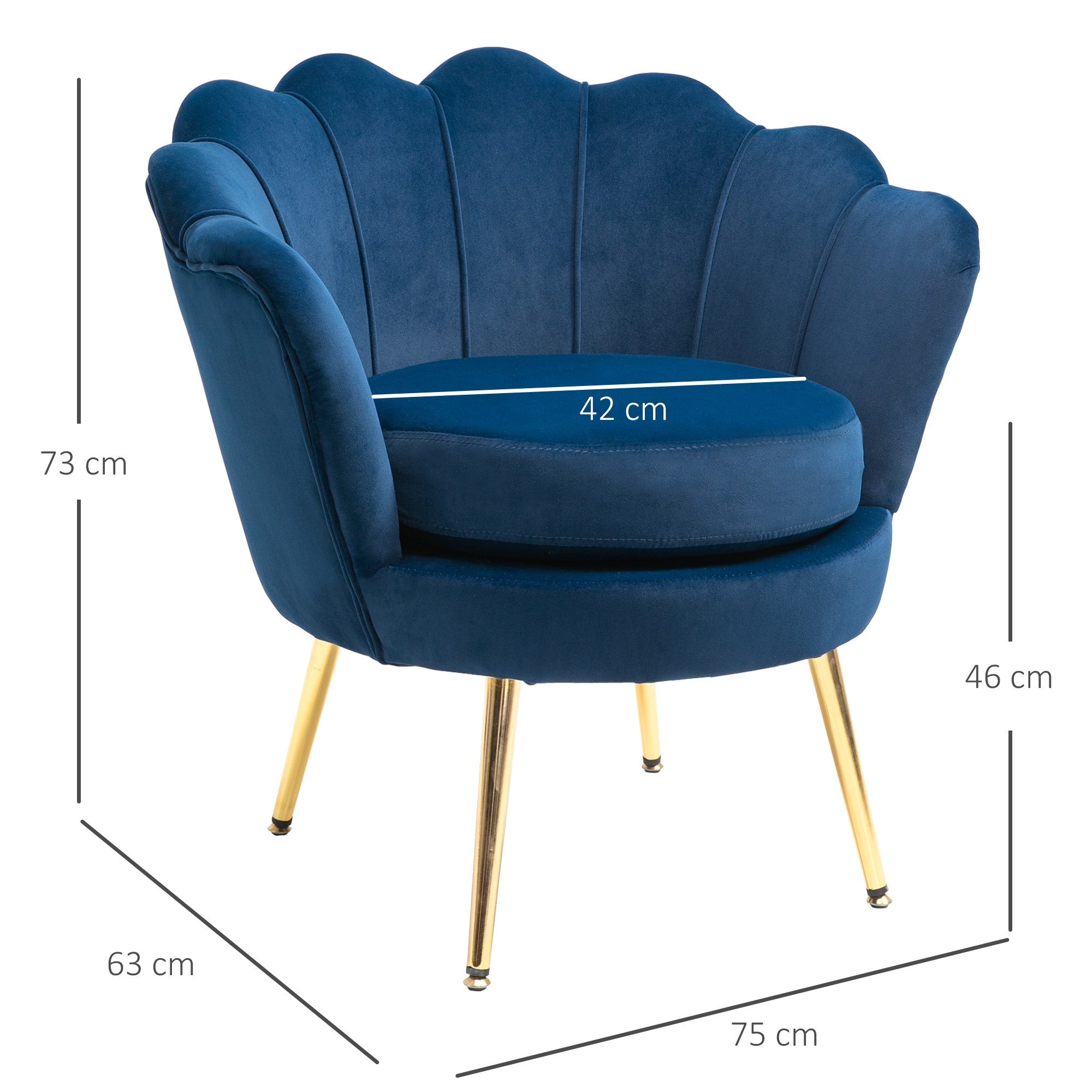EasyComfort Vintage fauteuil velours blauw 76x67x74 cm