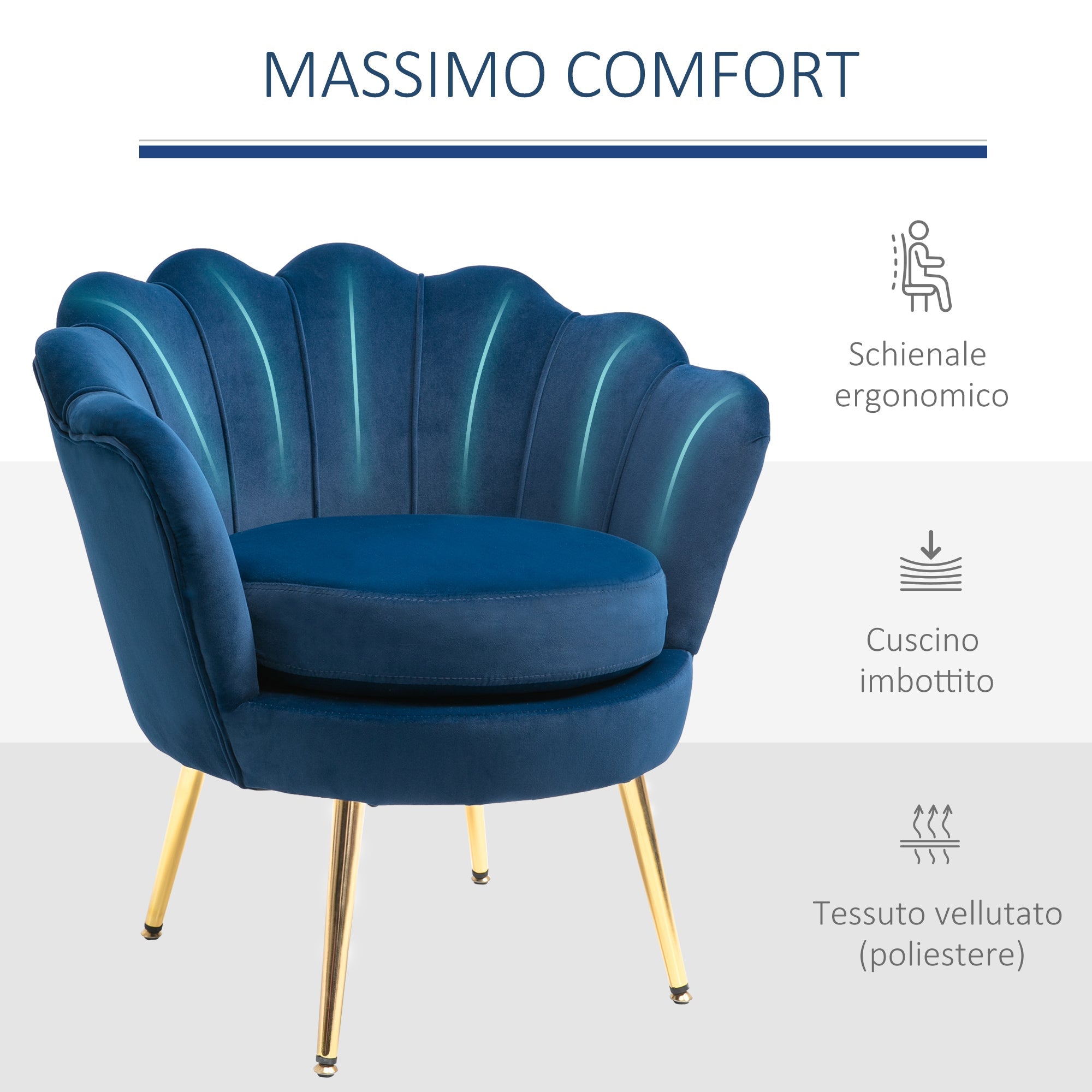EasyComfort Vintage fauteuil velours blauw 76x67x74 cm