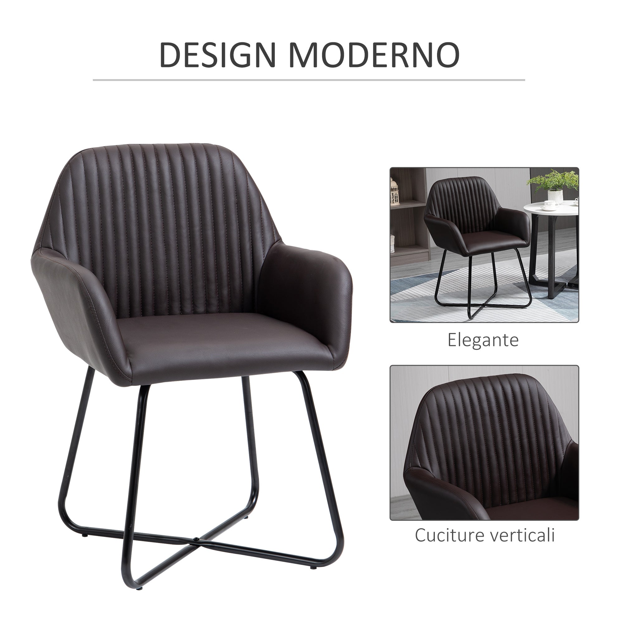 Easycomfort Set 2 Sedie Moderne per Sala da Pranzo, Cucina o Soggiorno, Sedie Imbottite in Similpelle Marrone 60x56.5x85cm