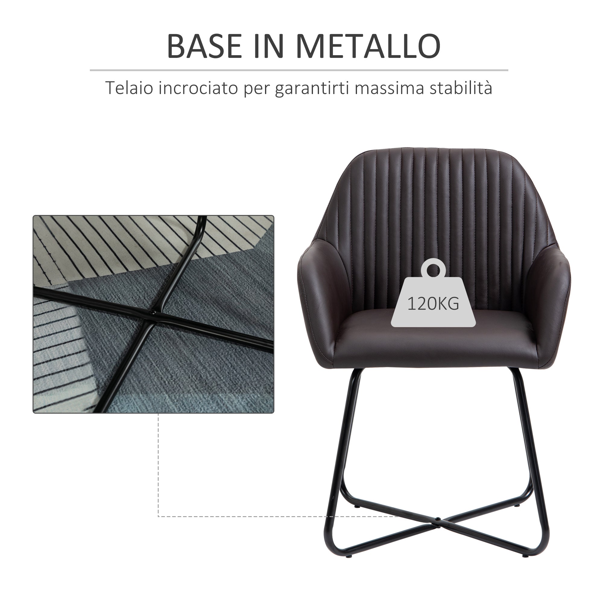 Easycomfort Set 2 Sedie Moderne per Sala da Pranzo, Cucina o Soggiorno, Sedie Imbottite in Similpelle Marrone 60x56.5x85cm