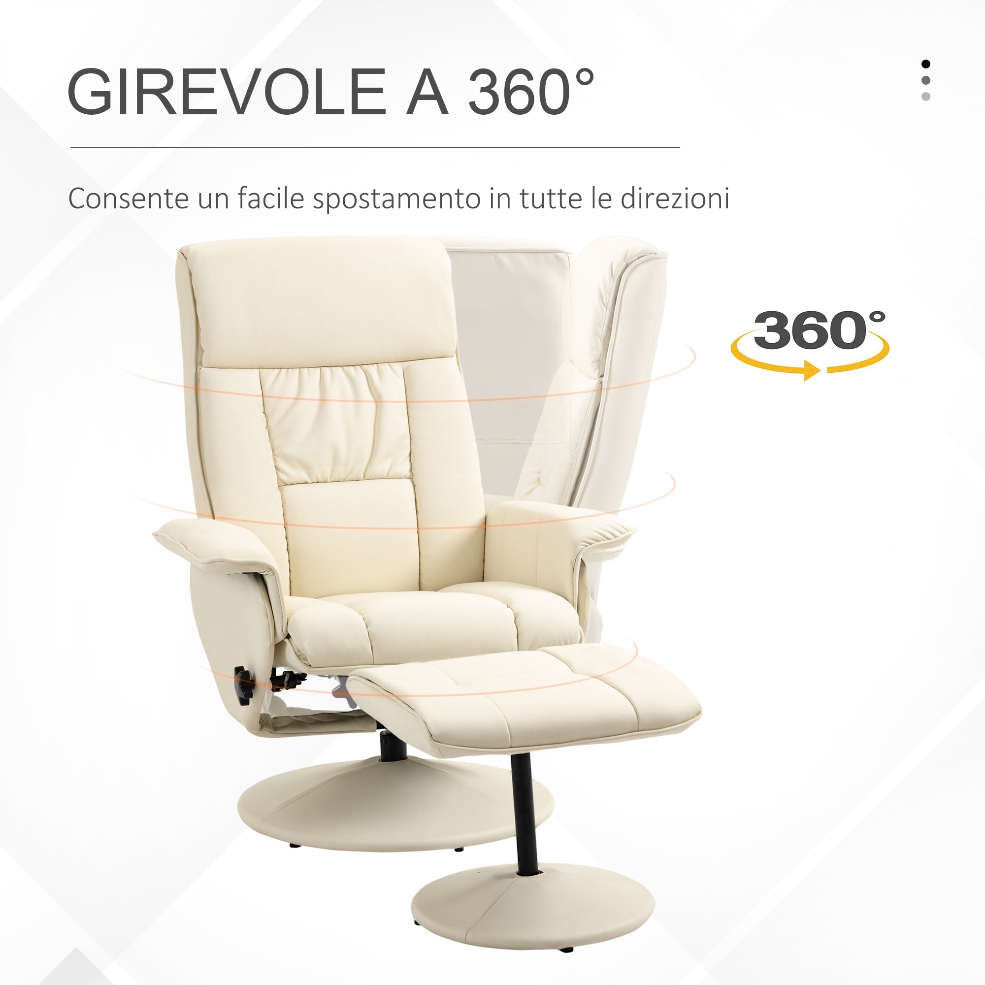 Easycomfort Poltrona Relax Reclinabile fino 135° with Seduta Girevole e Pouf Poggiapiedi, 78x84x110cm, Crema