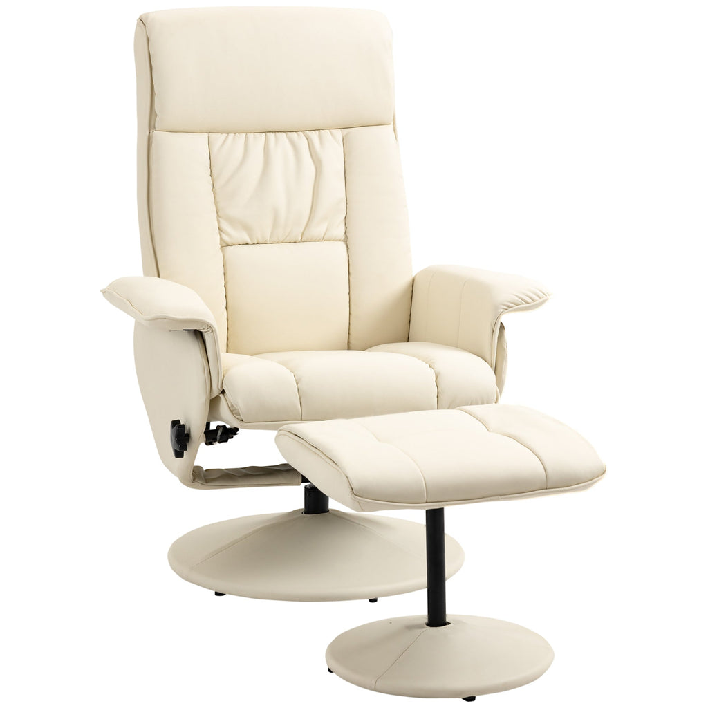 Easycomfort Poltrona Relax Reclinabile fino 135° with Seduta Girevole e Pouf Poggiapiedi, 78x84x110cm, Crema