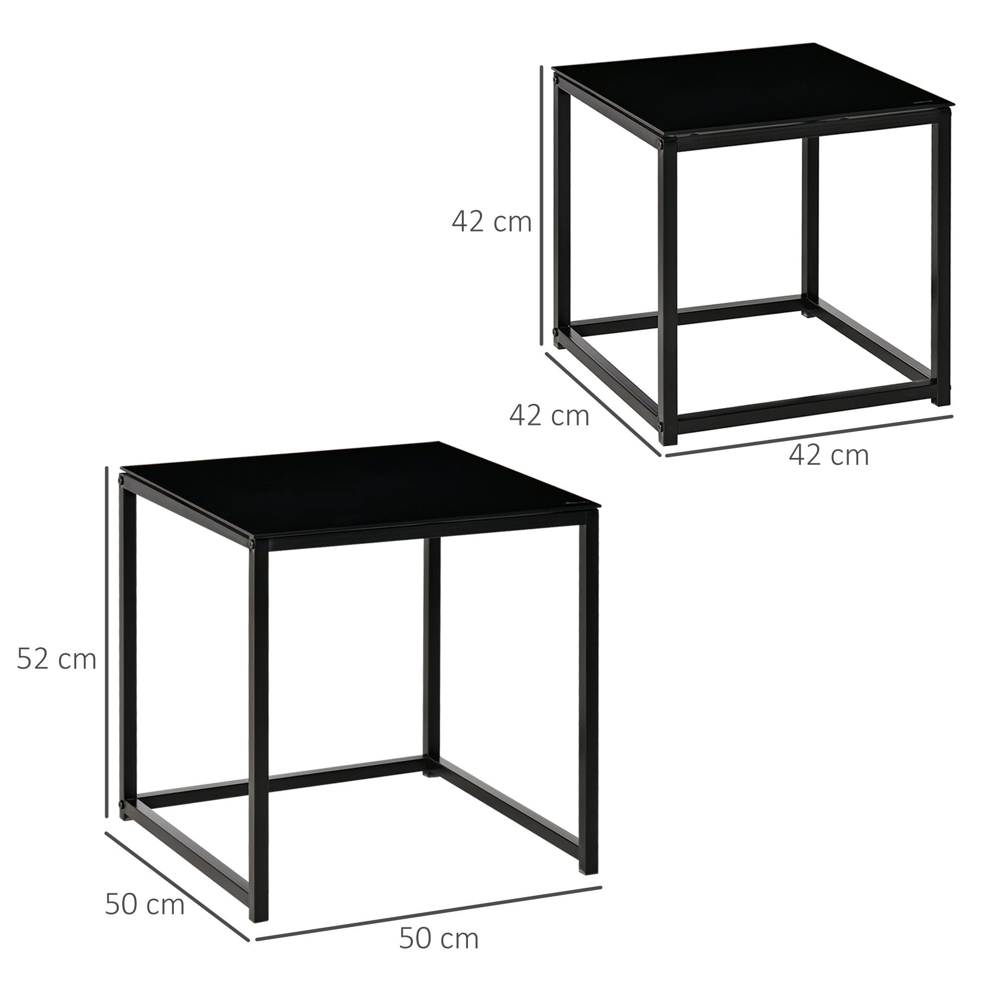 EasyComfort Set 2 Tavolini da Salotto Quadrati Moderni, in Acciaio e Vetro Temperato, black