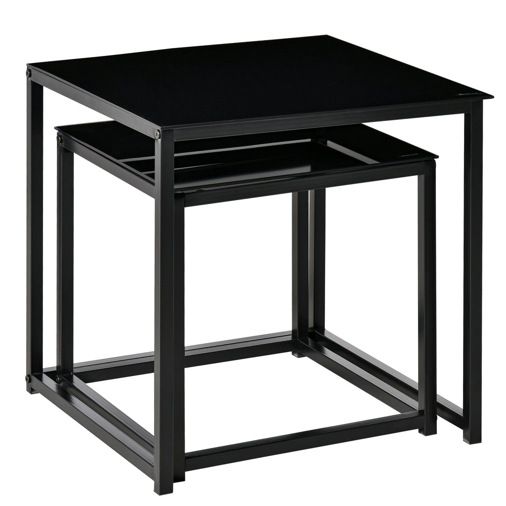 EasyComfort Set 2 Tavolini da Salotto Quadrati Moderni, in Acciaio e Vetro Temperato, black