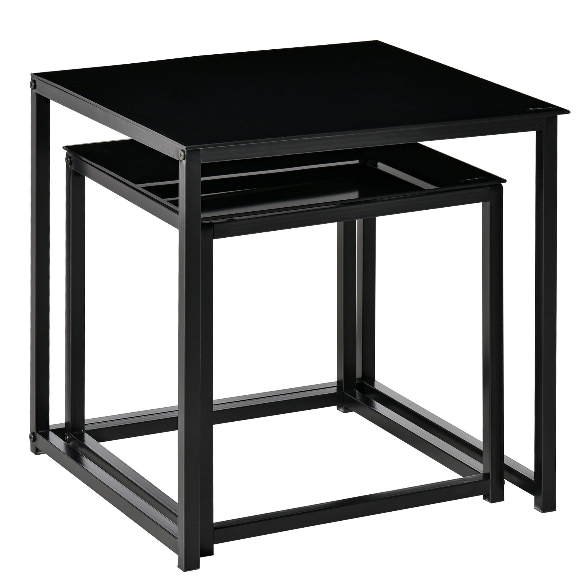 EasyComfort Set 2 Tavolini da Salotto Quadrati Moderni, in Acciaio e Vetro Temperato, black