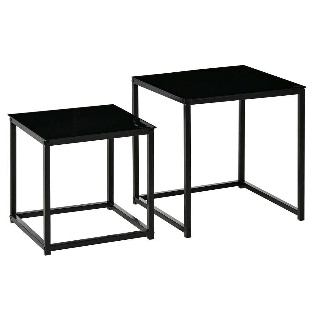 EasyComfort Set 2 Tavolini da Salotto Quadrati Moderni, in Acciaio e Vetro Temperato, black