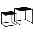 EasyComfort Set 2 Tavolini da Salotto Quadrati Moderni, in Acciaio e Vetro Temperato, black
