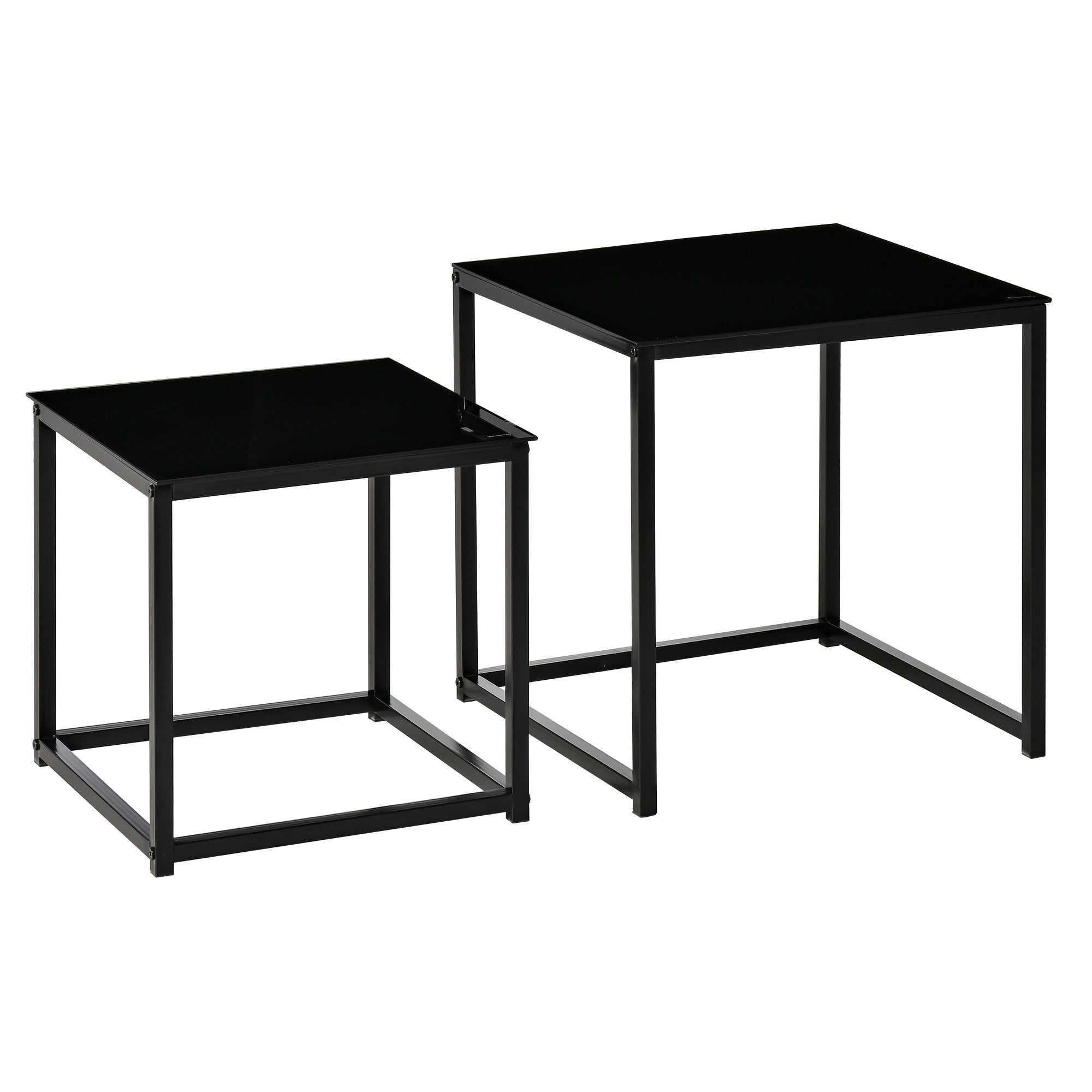 EasyComfort Set 2 Tavolini da Salotto Quadrati Moderni, in Acciaio e Vetro Temperato, black