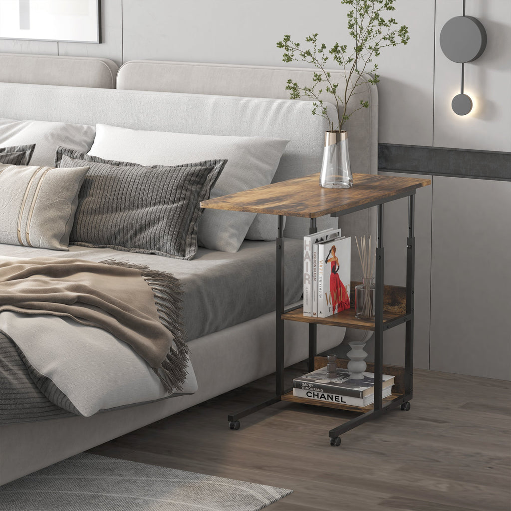 Easycomfort Tavolino da Salotto Stile Industriale, Altezza Regolabile e 4 Ruote with Freno, 80x40x60-75cm