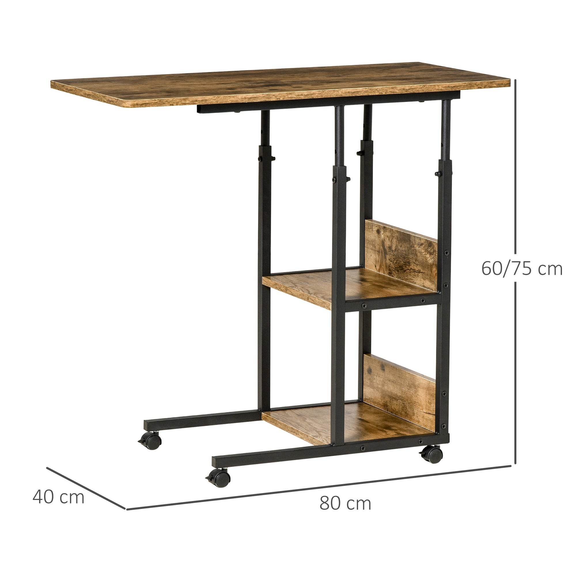 Easycomfort Tavolino da Salotto Stile Industriale, Altezza Regolabile e 4 Ruote with Freno, 80x40x60-75cm
