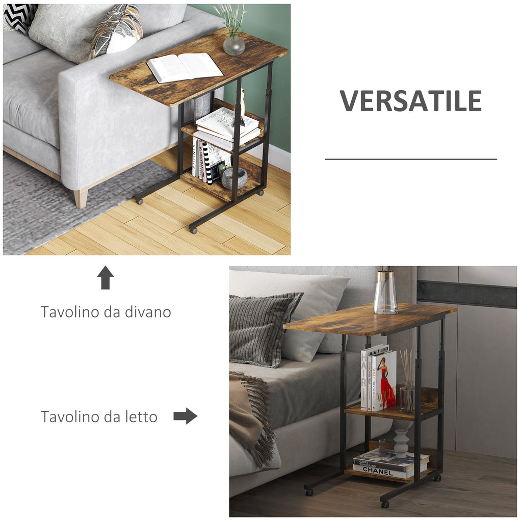 Easycomfort Tavolino da Salotto Stile Industriale, Altezza Regolabile e 4 Ruote with Freno, 80x40x60-75cm