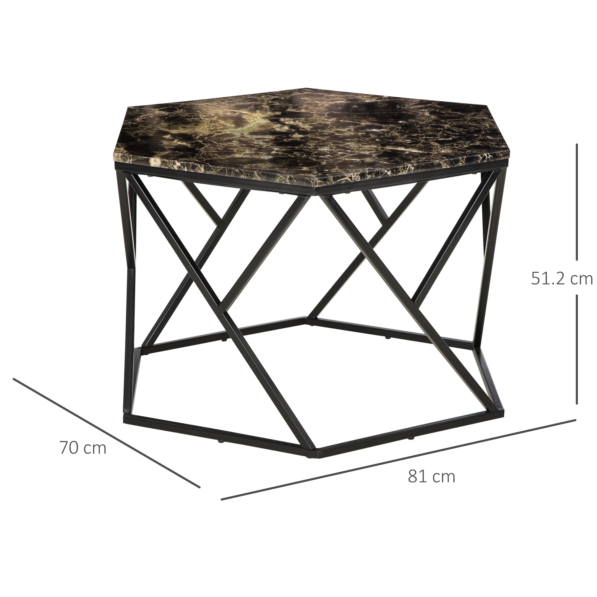 Easycomfort Tavolino da Salotto Moderno with Piano Effetto Marmo e Struttura in MDF e Acciaio, 81x70x51.2 cm, black
