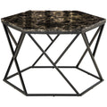Easycomfort Tavolino da Salotto Moderno with Piano Effetto Marmo e Struttura in MDF e Acciaio, 81x70x51.2 cm, black