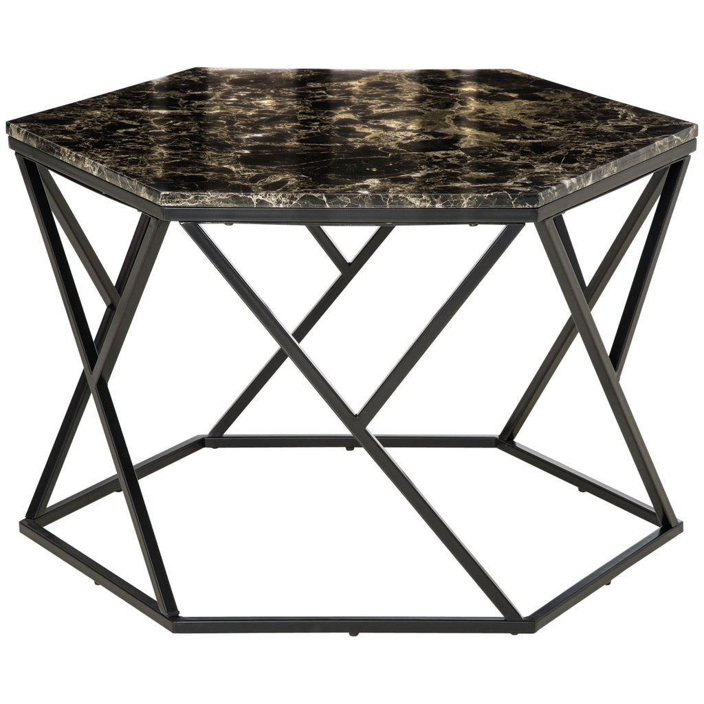 Easycomfort Tavolino da Salotto Moderno with Piano Effetto Marmo e Struttura in MDF e Acciaio, 81x70x51.2 cm, black