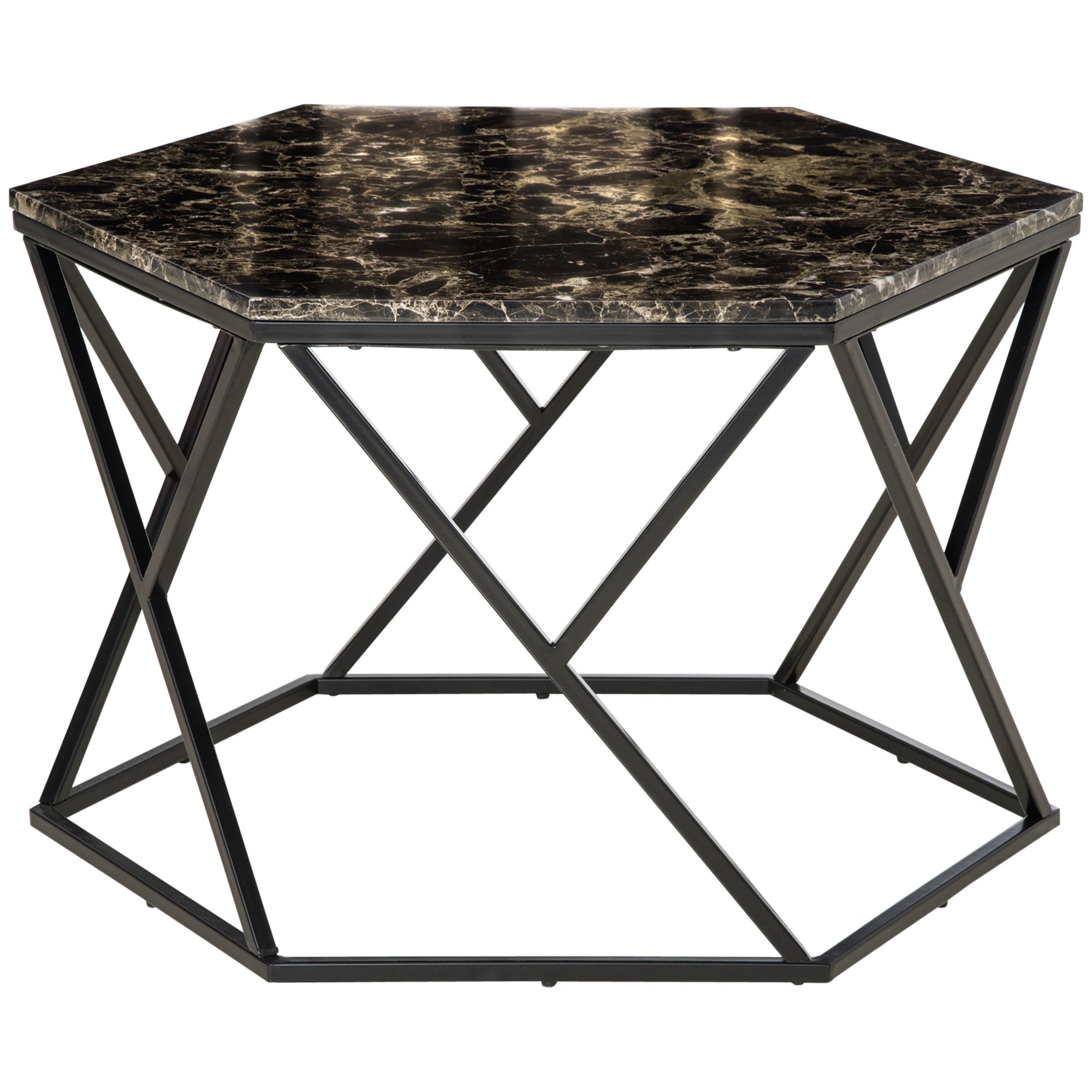 Easycomfort Tavolino da Salotto Moderno with Piano Effetto Marmo e Struttura in MDF e Acciaio, 81x70x51.2 cm, black