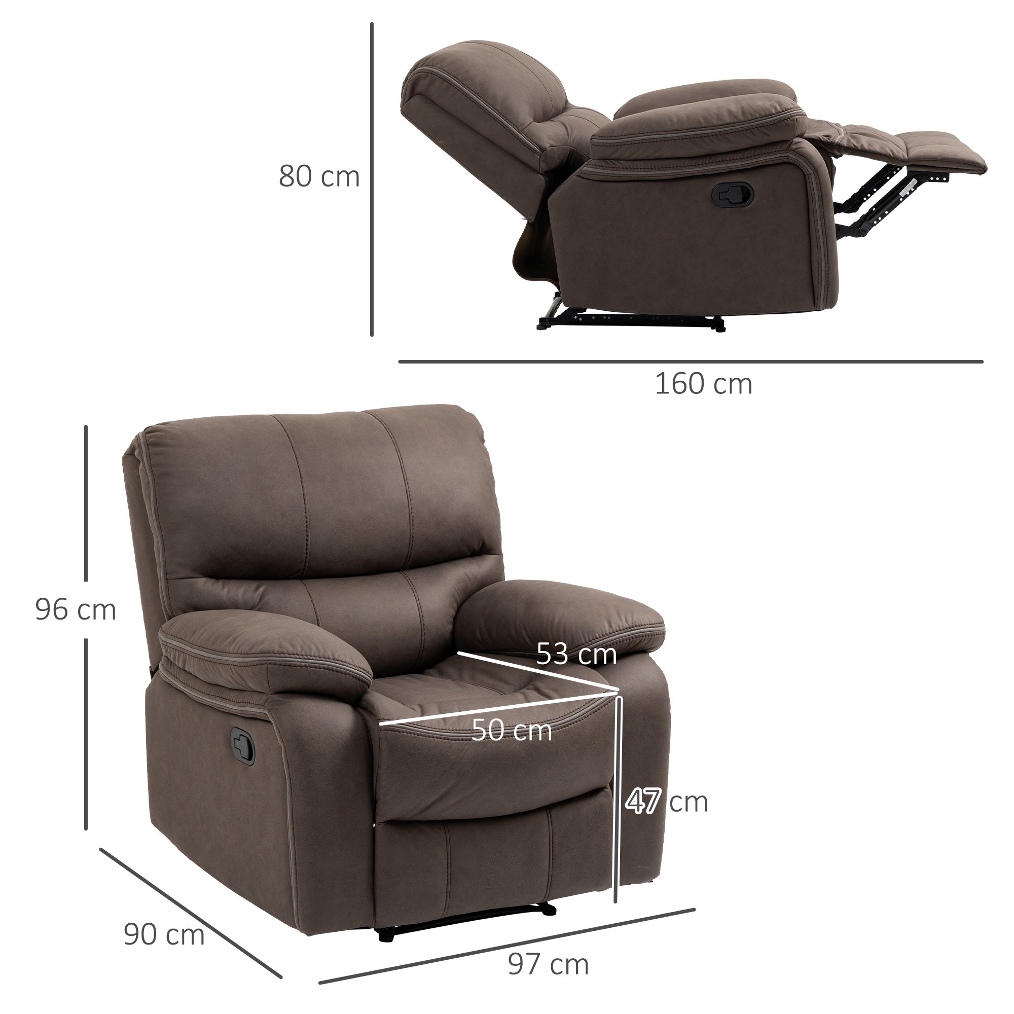 EasyComfort relaxfauteuil met handmatige verstelling en voetsteun 97x90x96 cm - bruin
