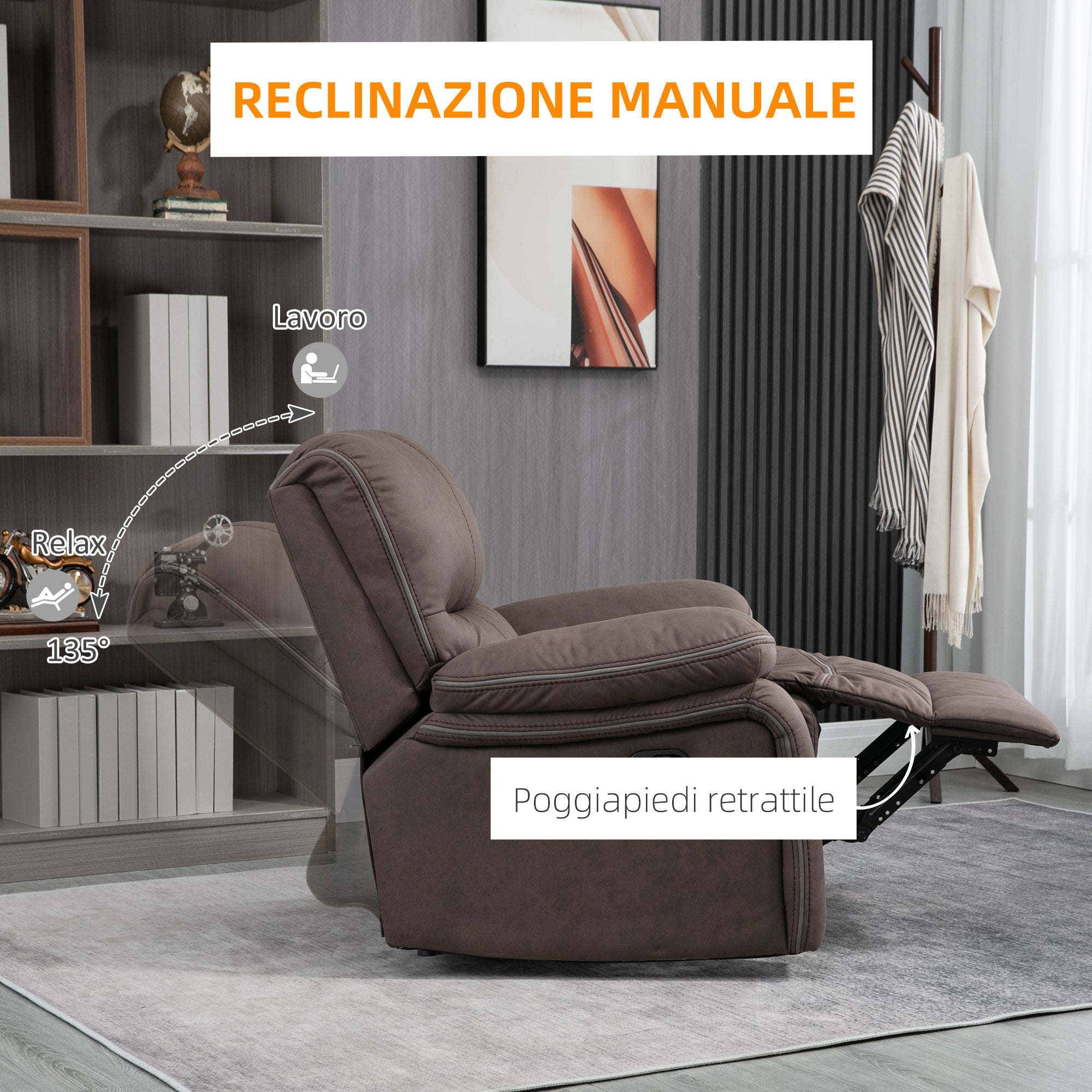 EasyComfort relaxfauteuil met handmatige verstelling en voetsteun 97x90x96 cm - bruin