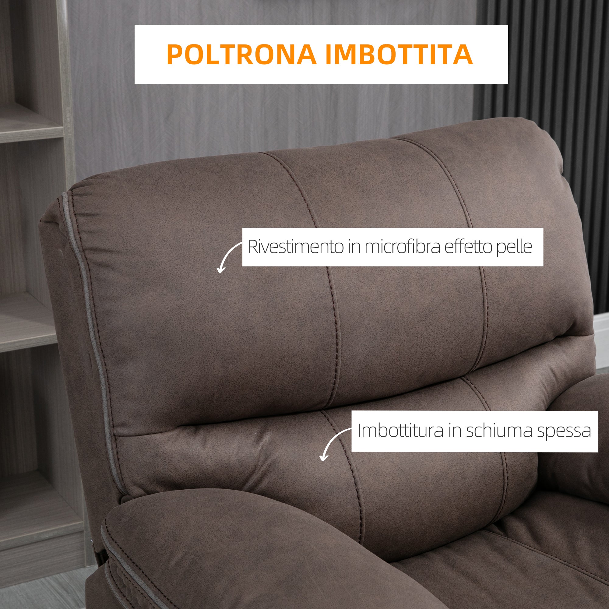 EasyComfort relaxfauteuil met handmatige verstelling en voetsteun 97x90x96 cm - bruin
