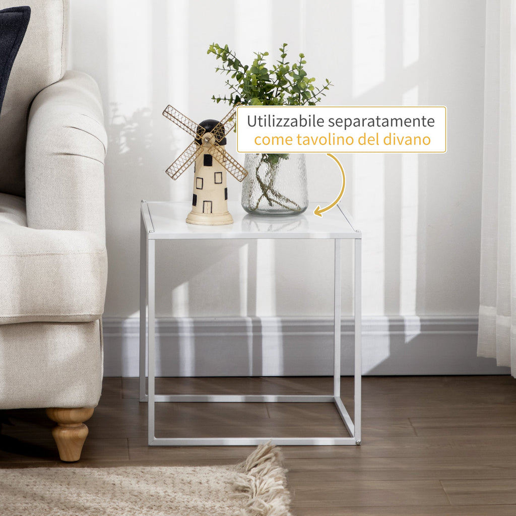Easycomfort Set 2 Tavolini da Caffè Impilabili Quadrati in Acciaio, white