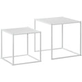 Easycomfort Set 2 Tavolini da Caffè Impilabili Quadrati in Acciaio, white