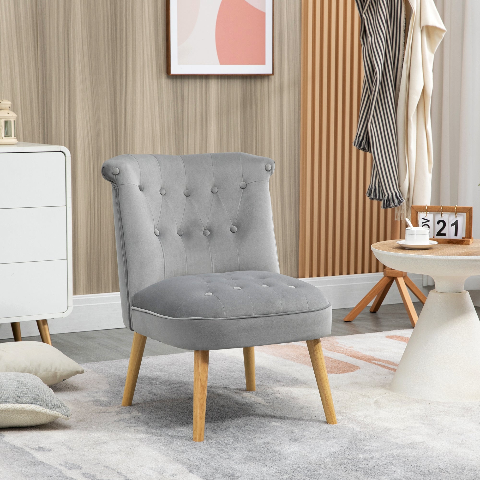 Easycomfort Sedia Moderna per Soggiorno e Sala da Pranzo with Seduta Imbottita e Tessuto Vellutato, 60x66x79 cm, Grigia