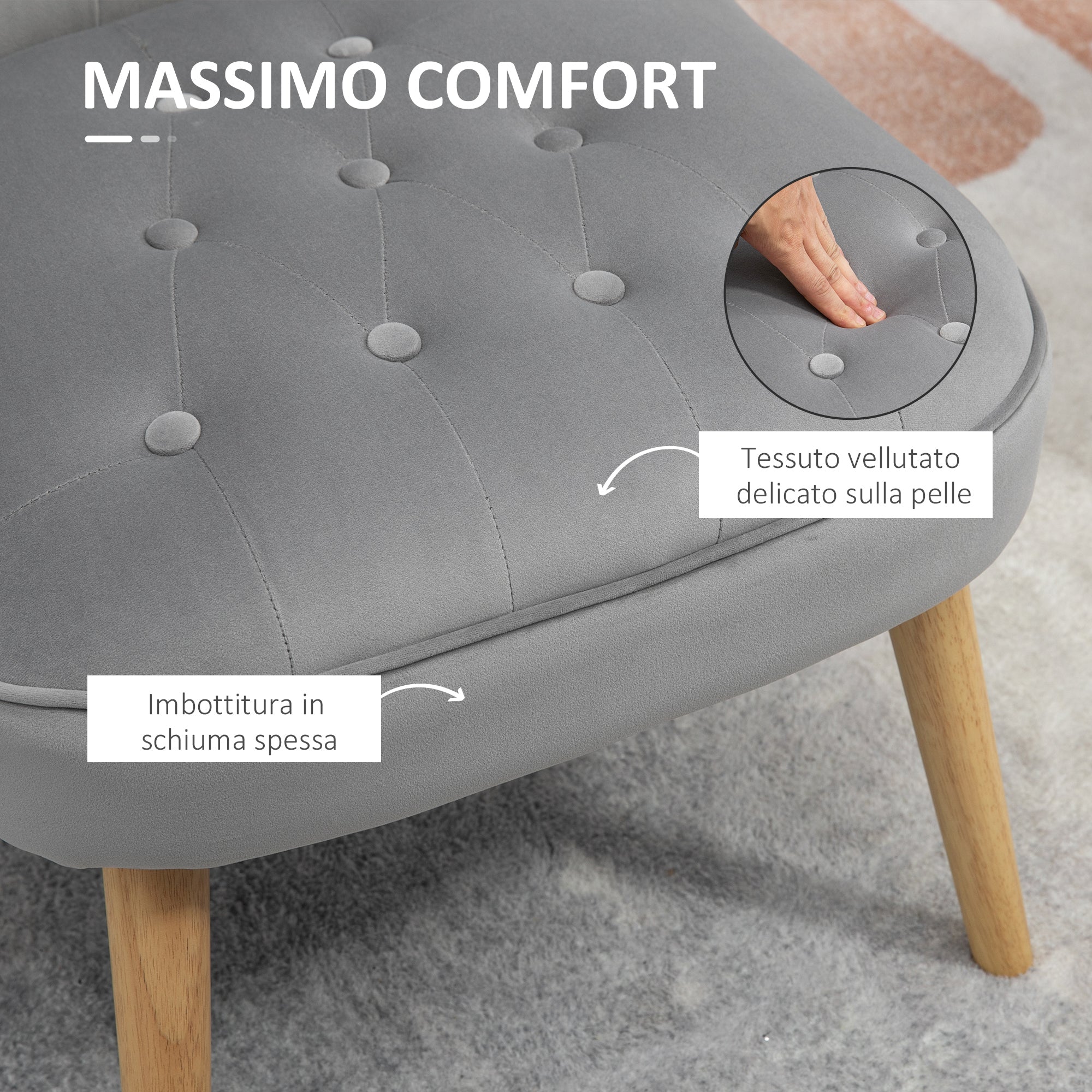 Easycomfort Sedia Moderna per Soggiorno e Sala da Pranzo with Seduta Imbottita e Tessuto Vellutato, 60x66x79 cm, Grigia