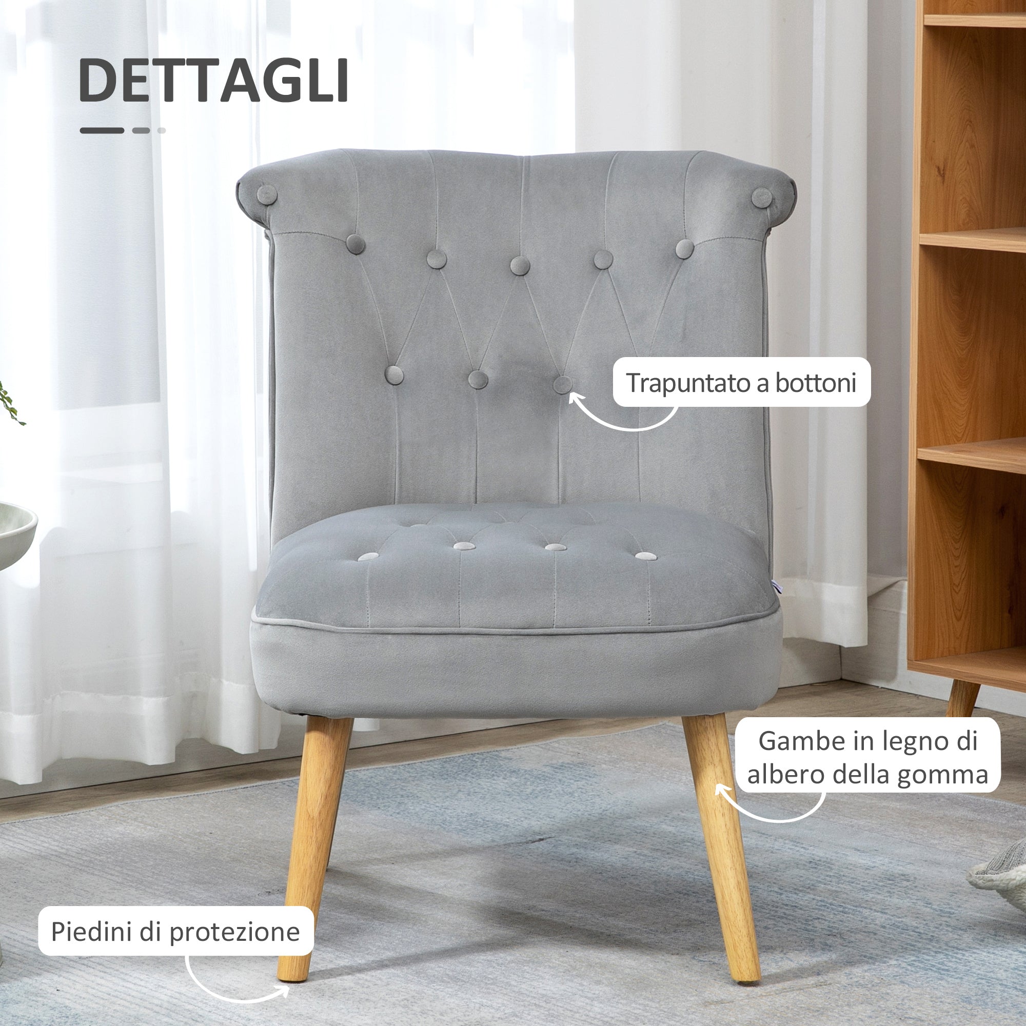 Easycomfort Sedia Moderna per Soggiorno e Sala da Pranzo with Seduta Imbottita e Tessuto Vellutato, 60x66x79 cm, Grigia