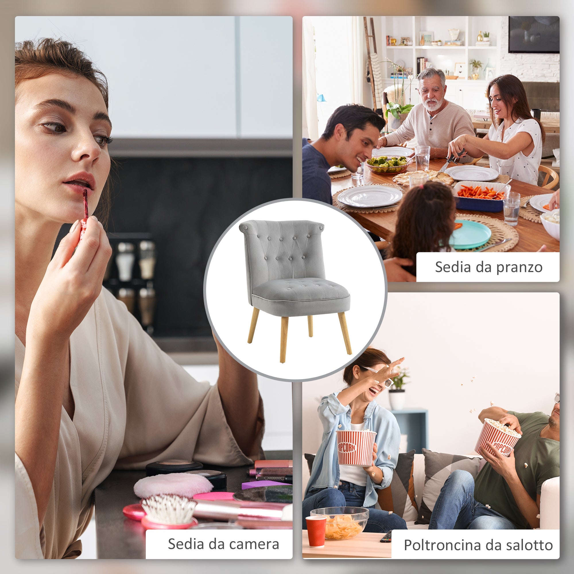 Easycomfort Sedia Moderna per Soggiorno e Sala da Pranzo with Seduta Imbottita e Tessuto Vellutato, 60x66x79 cm, Grigia
