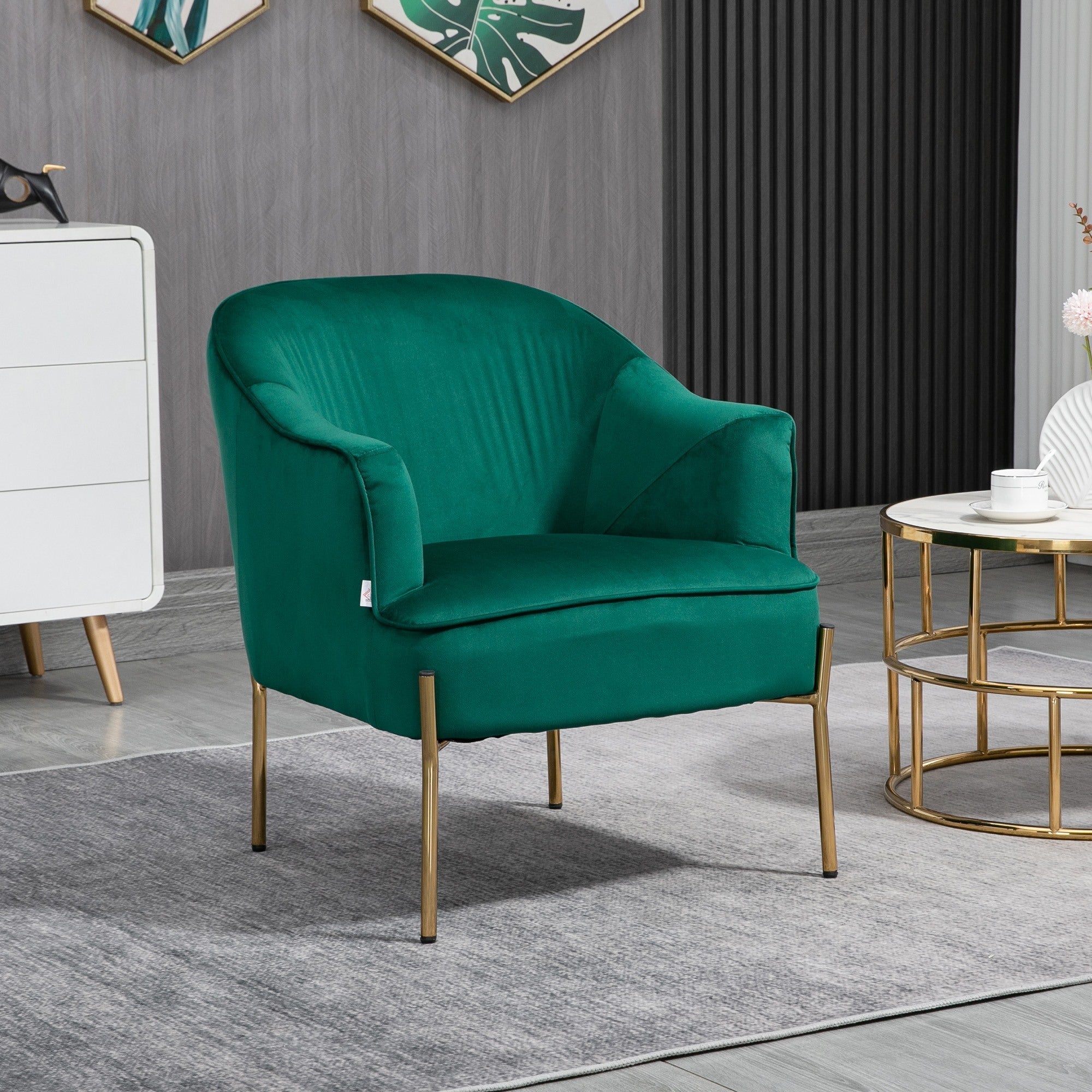 EasyComfort Fauteuil fluweel met stalen poten, 62x69x75 cm, groen