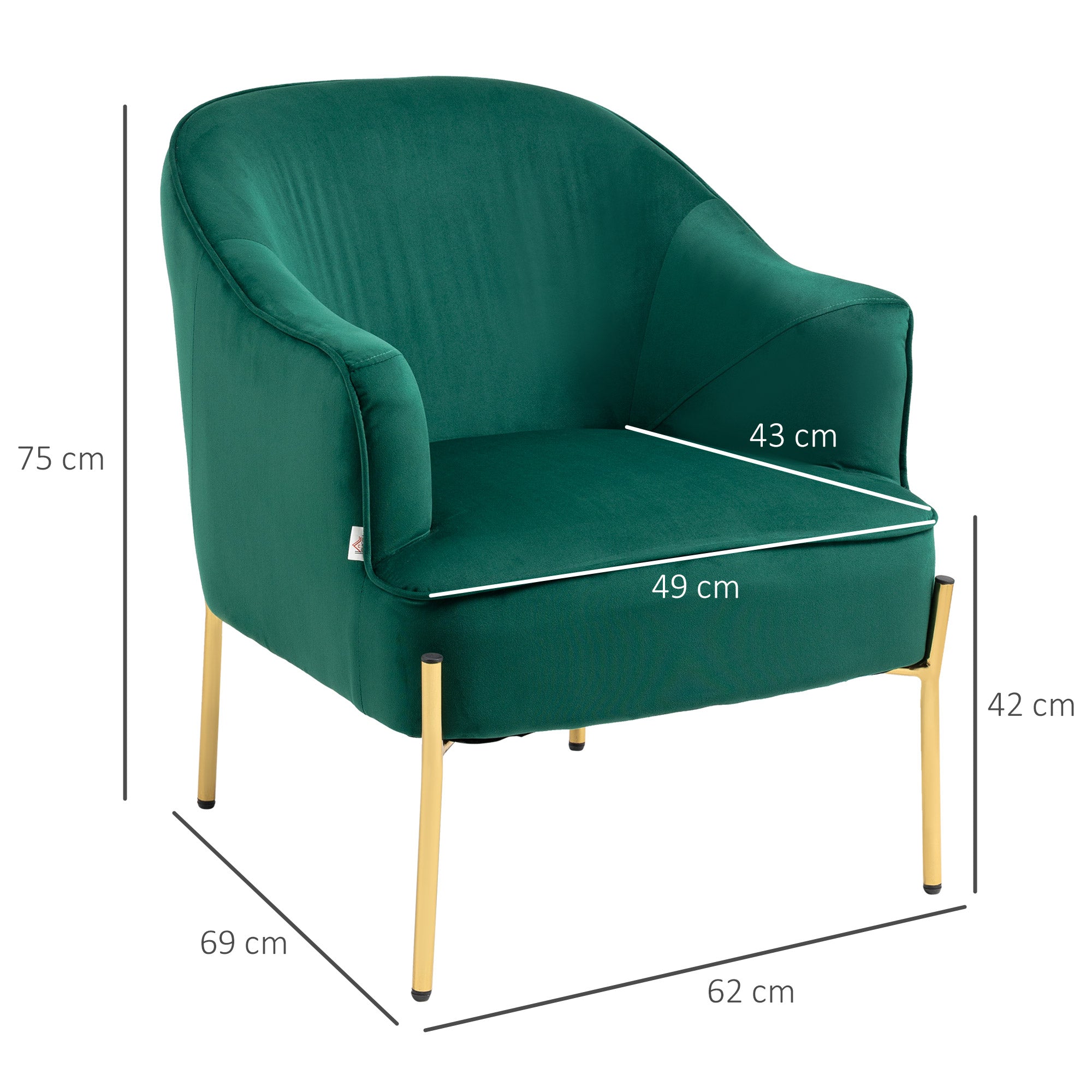 EasyComfort Fauteuil fluweel met stalen poten, 62x69x75 cm, groen