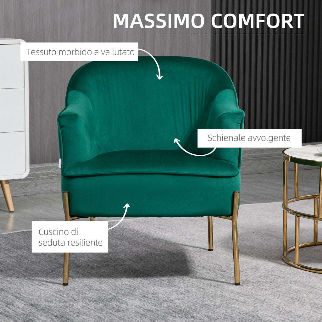 EasyComfort Fauteuil fluweel met stalen poten, 62x69x75 cm, groen