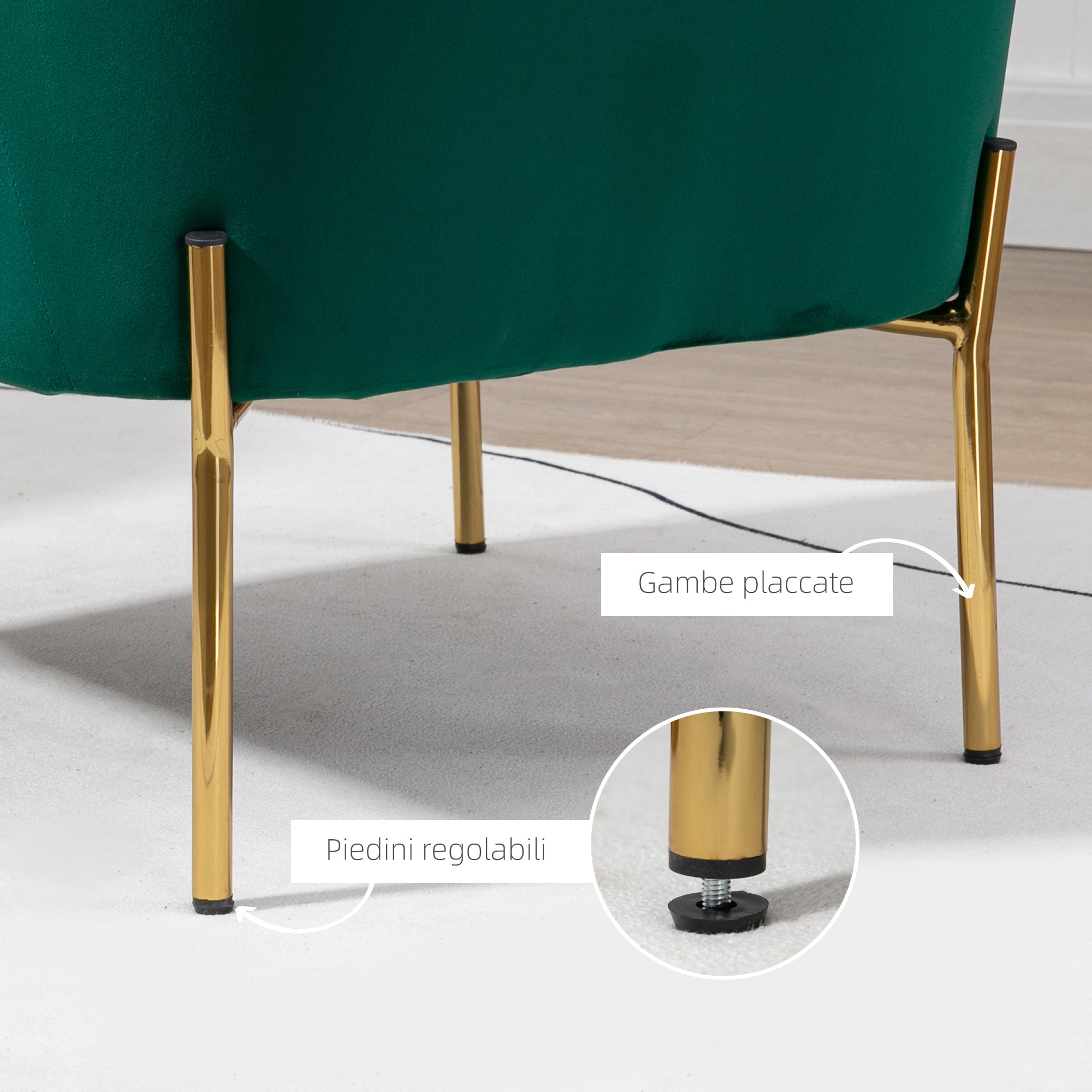 EasyComfort Fauteuil fluweel met stalen poten, 62x69x75 cm, groen