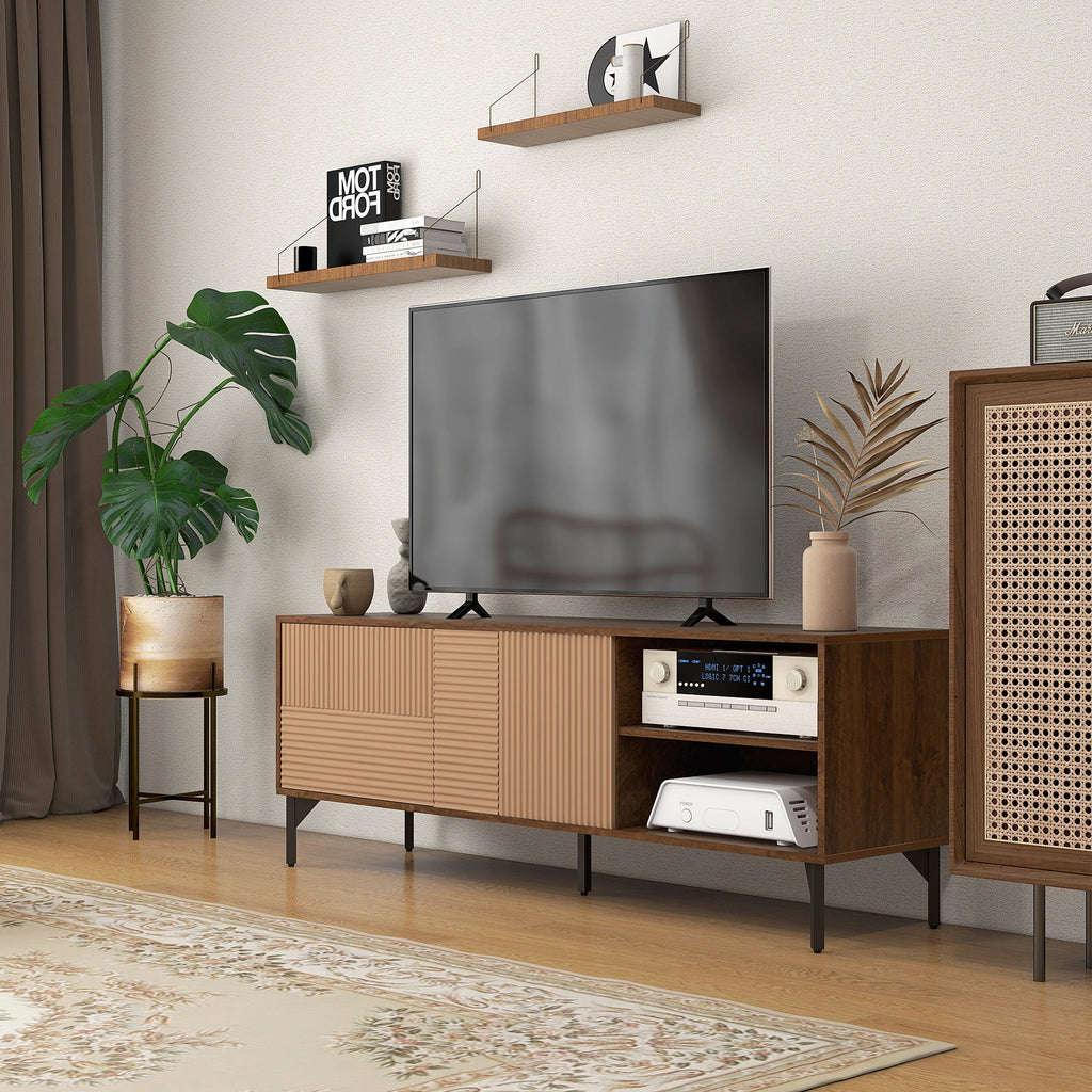 Easycomfort Mobile Porta TV fino 65" with 2 Armadietti e 2 Vani Aperti in Legno, 150x40x56cm, Marrone