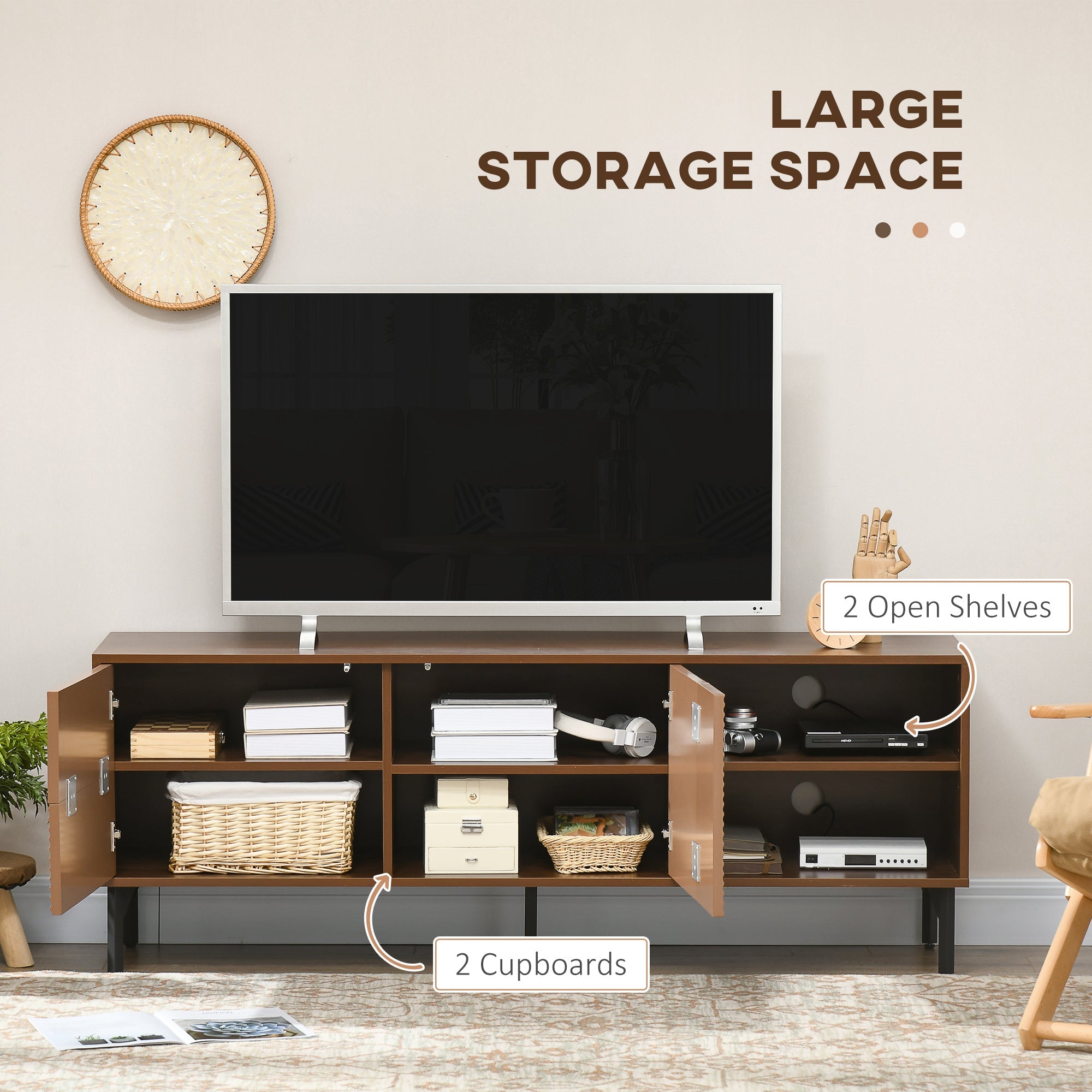 Easycomfort Mobile Porta TV fino 65" with 2 Armadietti e 2 Vani Aperti in Legno, 150x40x56cm, Marrone