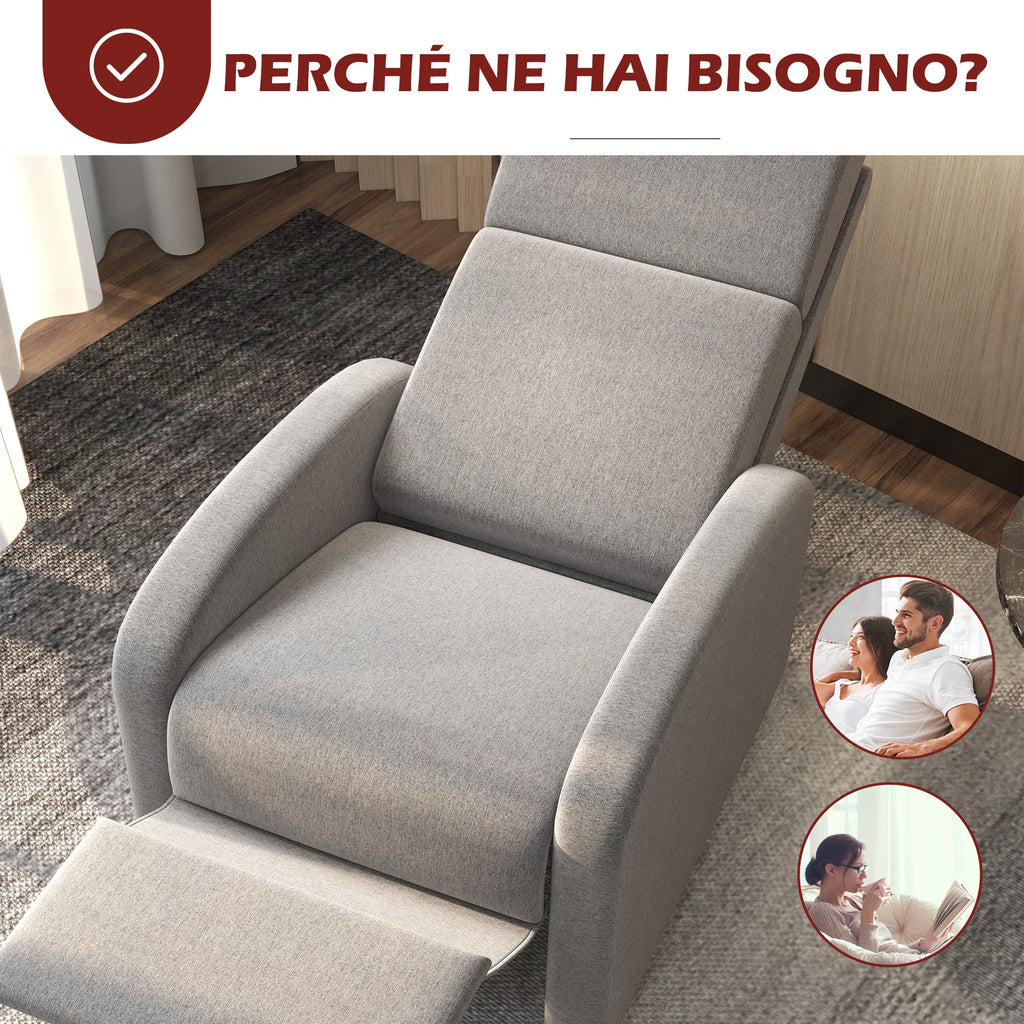 Easycomfort Poltrona Reclinabile 160° in Tessuto Effetto Lino with Braccioli Quadrati, 64x86x102 cm, Grigia