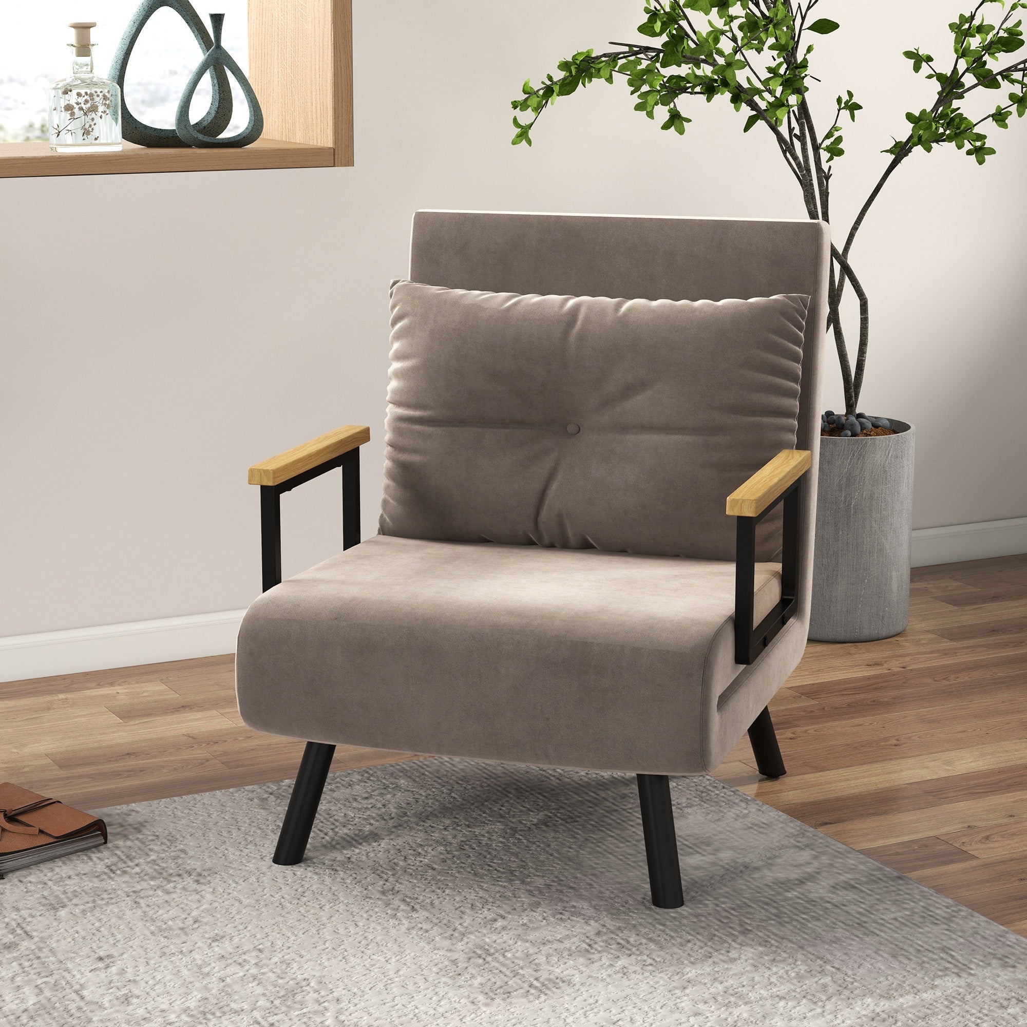 Easycomfort Poltrona Letto Imbottita 3 in 1 with Schienale Reclinabile in 5 Posizioni e Cuscino, 63x73x81 cm, Grigio