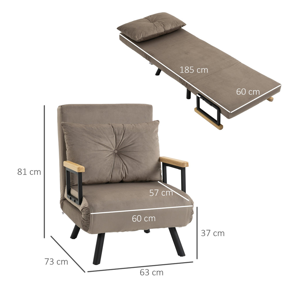 Easycomfort Poltrona Letto Imbottita 3 in 1 with Schienale Reclinabile in 5 Posizioni e Cuscino, 63x73x81 cm, Grigio