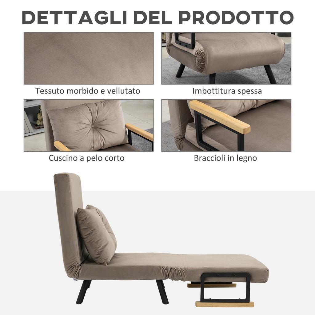 Easycomfort Poltrona Letto Imbottita 3 in 1 with Schienale Reclinabile in 5 Posizioni e Cuscino, 63x73x81 cm, Grigio