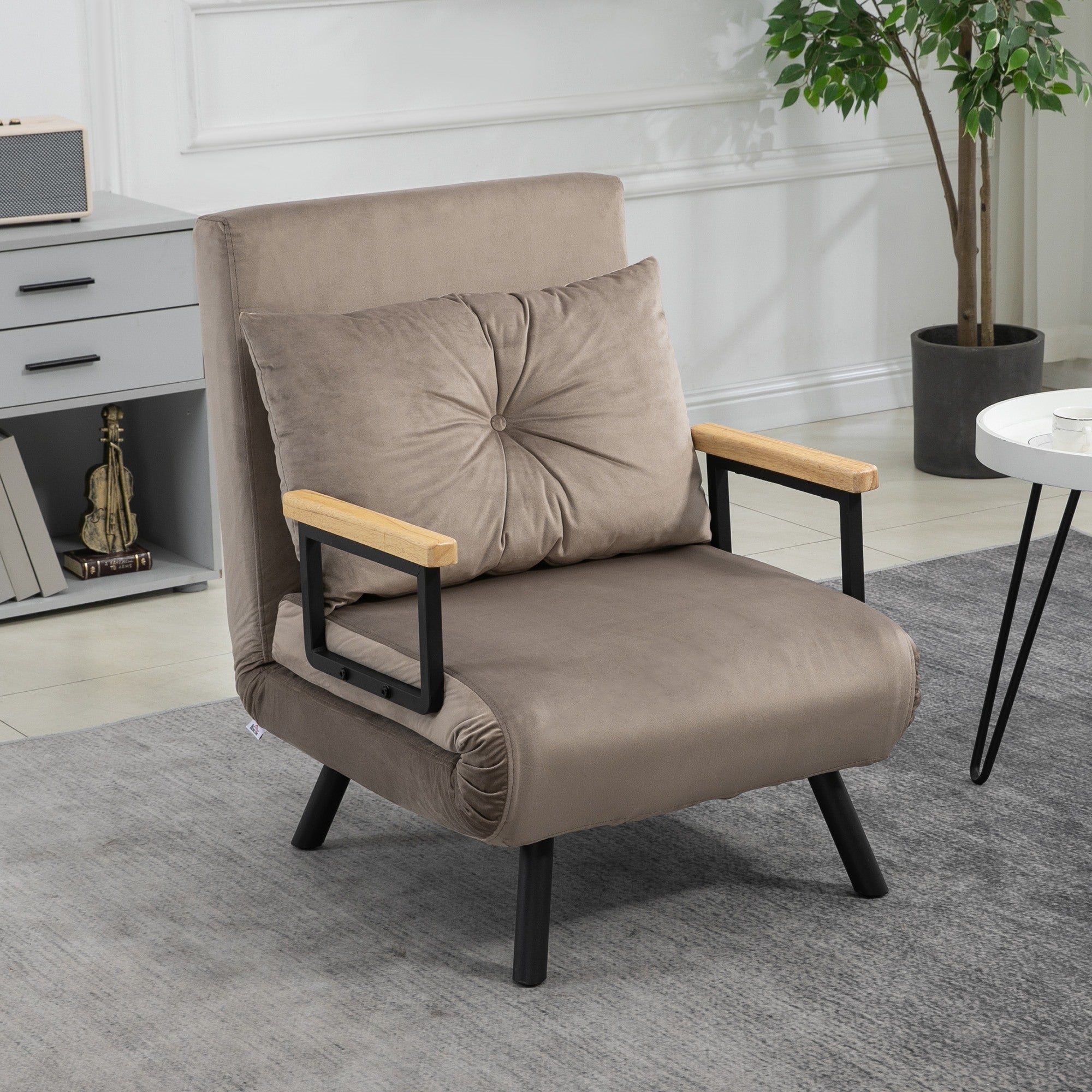 Easycomfort Poltrona Letto Imbottita 3 in 1 with Schienale Reclinabile in 5 Posizioni e Cuscino, 63x73x81 cm, Grigio