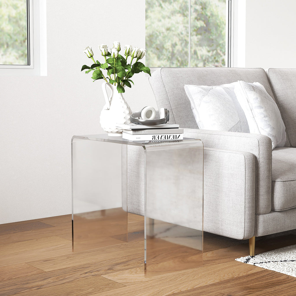Easycomfort Tavolino da Salotto in Acrilico a U with Bordi Lisci e Angoli Arrotondati, 53.5x30.5x53.5 cm, Trasparente