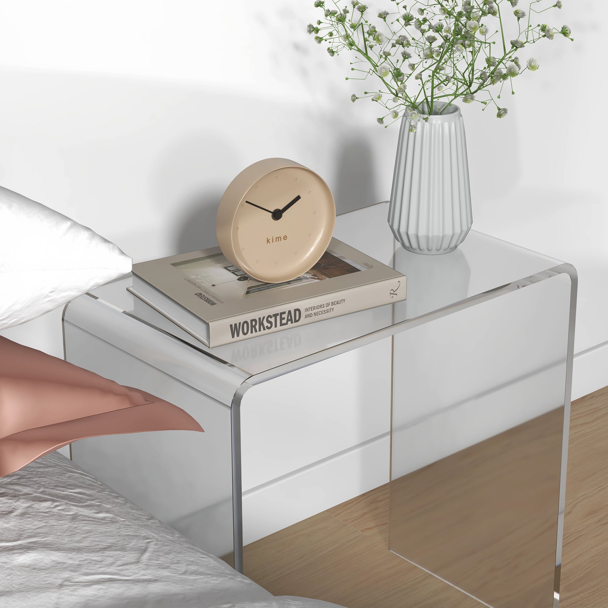 Easycomfort Tavolino da Salotto in Acrilico a U with Bordi Lisci e Angoli Arrotondati, 53.5x30.5x53.5 cm, Trasparente