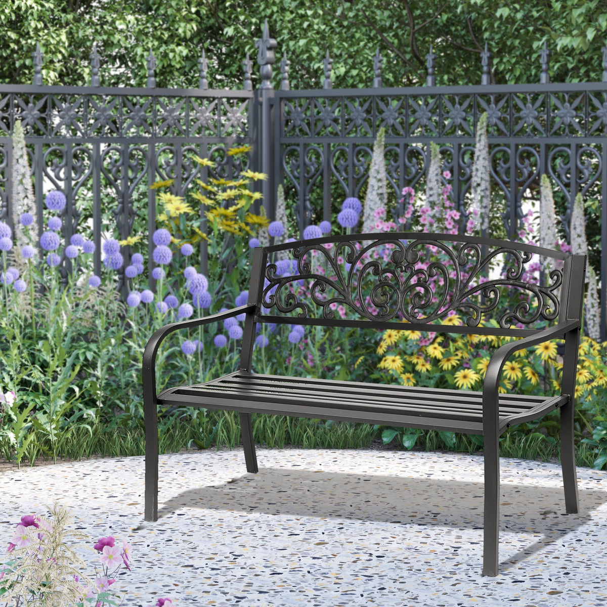 EasyComfort metalen tuinbank 2-zits 127x60x87cm - zwart