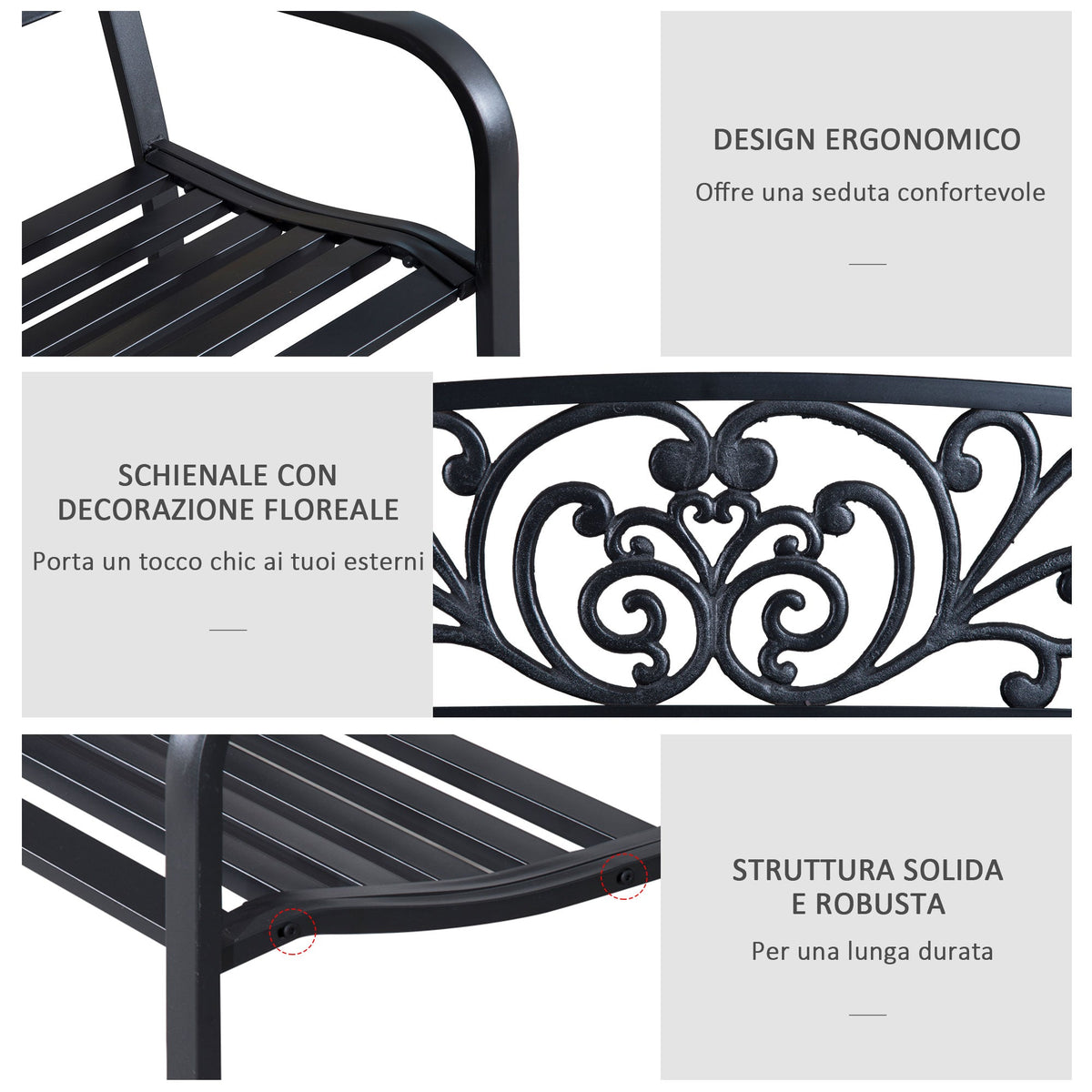 EasyComfort metalen tuinbank 2-zits 127x60x87cm - zwart