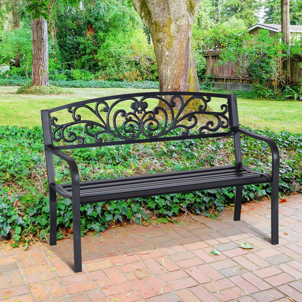 EasyComfort metalen tuinbank 2-zits 127x60x87cm - zwart