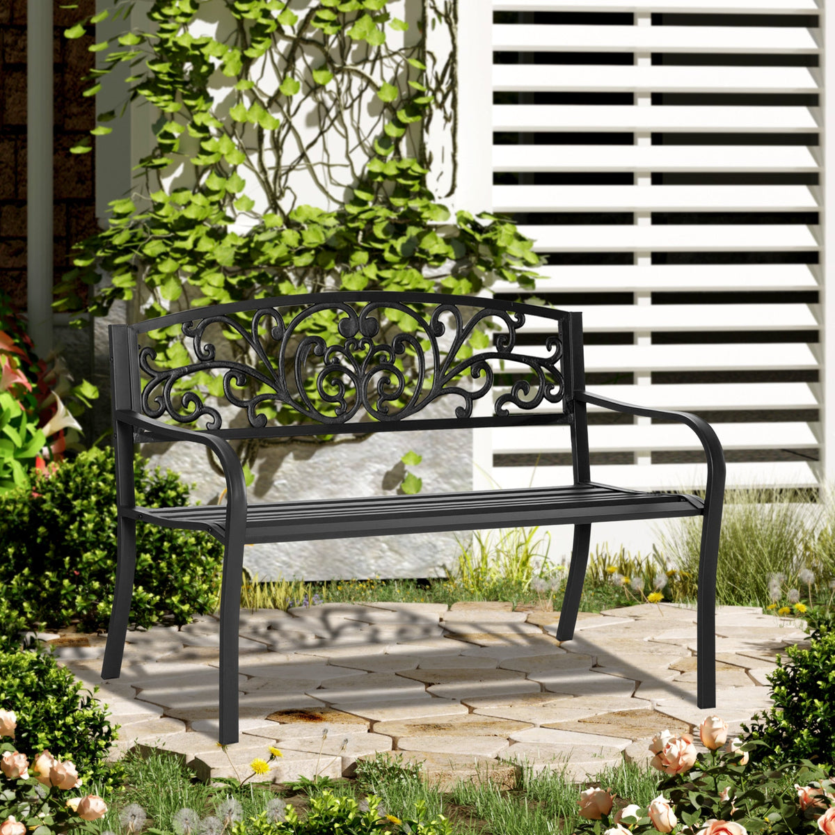 EasyComfort metalen tuinbank 2-zits 127x60x87cm - zwart