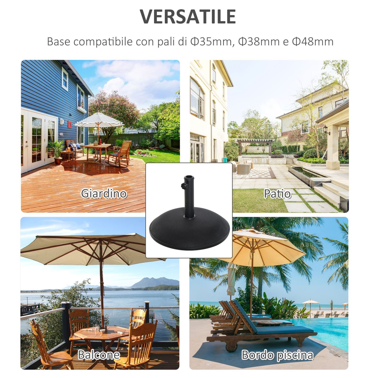 EASYCOMFORT Concrete Garden Umbrella Base for Umbrellas with ?35mm, ?38mm, ?48mm Pole, Black ?50x37cm