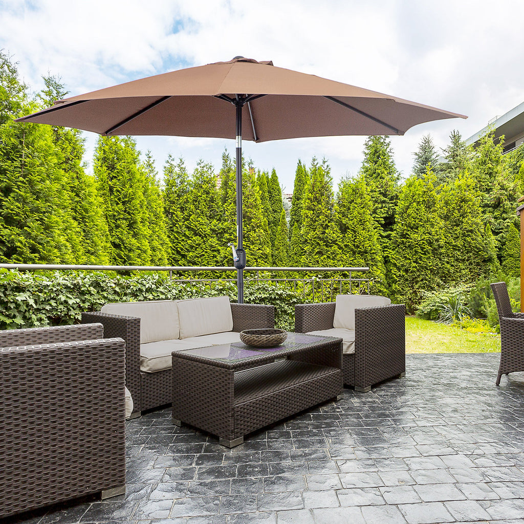 EASYCOMFORT Tilting Garden Umbrella 3x2.5 m with Removable Pole, in Metal and Polyester, Coffee