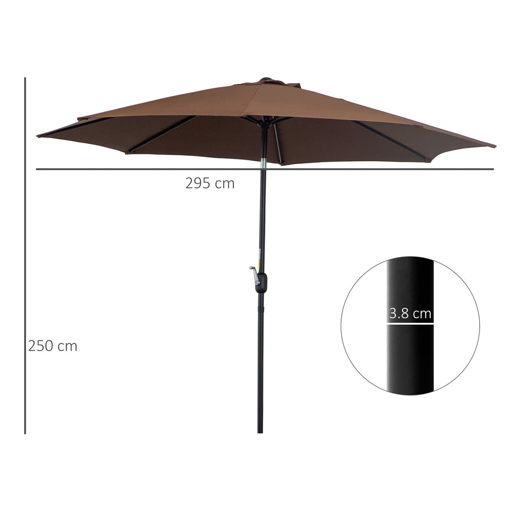 EASYCOMFORT Tilting Garden Umbrella 3x2.5 m with Removable Pole, in Metal and Polyester, Coffee